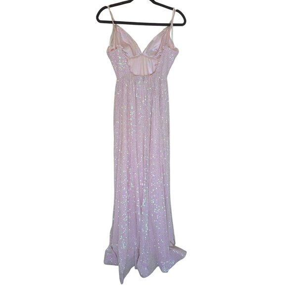 B.Smart  Sequin Spaghetti Strap Formal Gown Light Pink/Iridescent - Picture 9 of 12